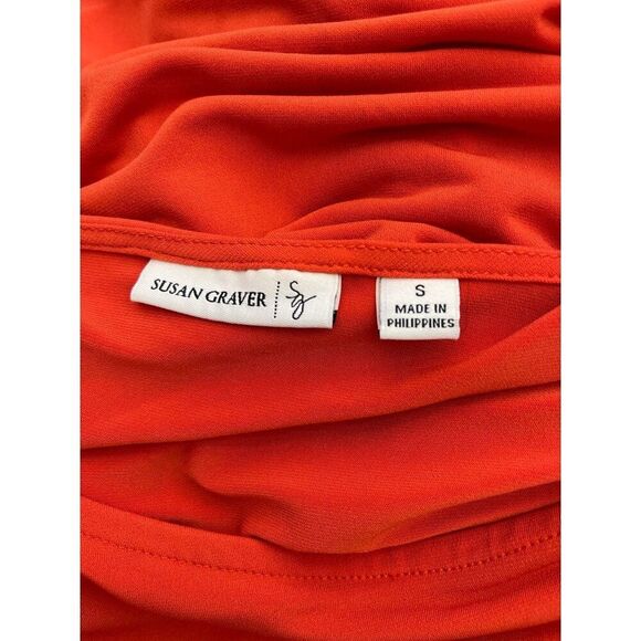 Susan Graver Women Orange Ruched Drawstring Long Sleeve Blouse Size S - Picture 6 of 7